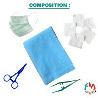 Complete dressing set 2 pliers, 1 drape 45cm x 75cm, compresses, mask