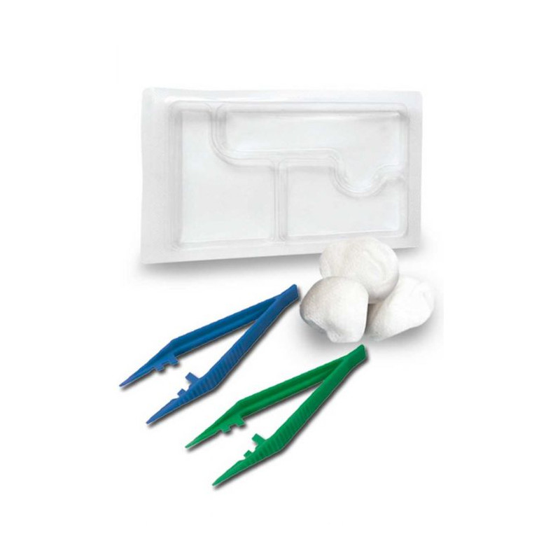 SAD 1 sterile dressing set with 2 forceps, 3 pads