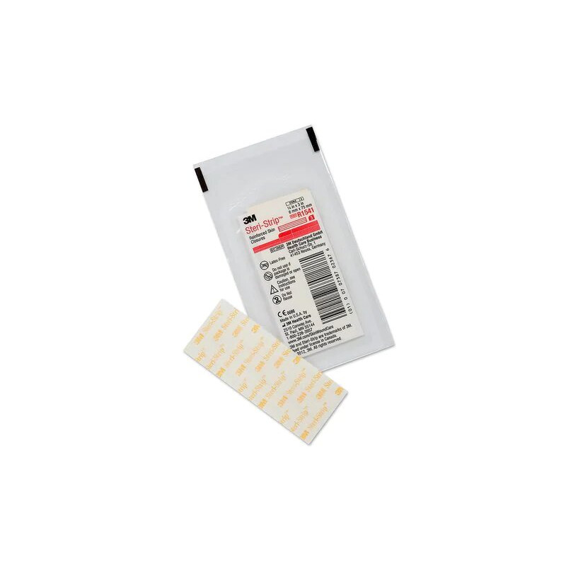 Steri-Strip Rouge 3M avec support renforcé 75mm x 6mm pochette de 3 sutures - Boîte de 50