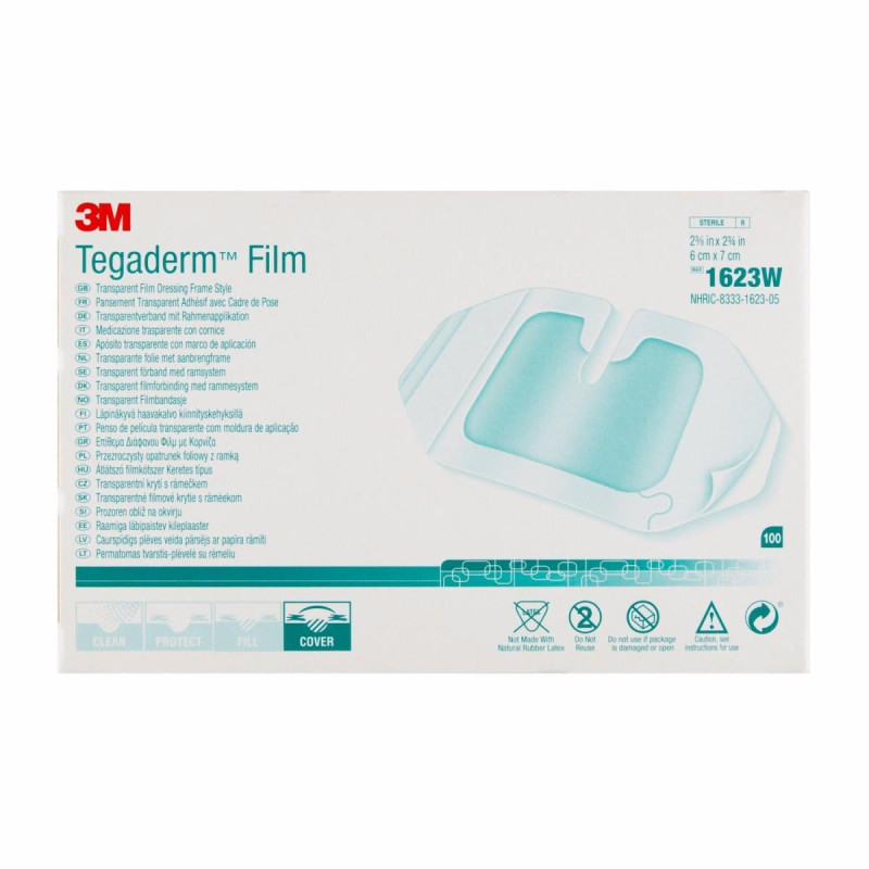 Pansement film transparent 3M Tegaderm fente en U 1623W 6cm x 7cm - Boîte de 100