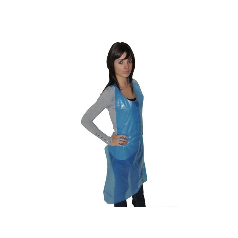 Classic embossed disposable apron Blue PE 25µm 120 x 70 cm - Bag of 100