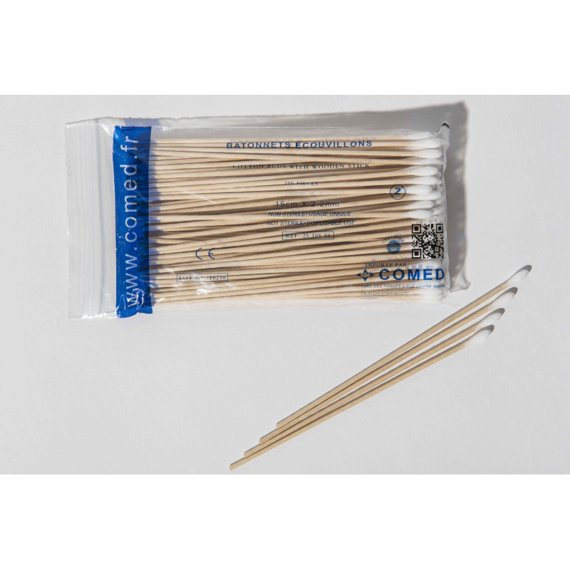 Cotton swab wooden stick 15cm - Bag of 100