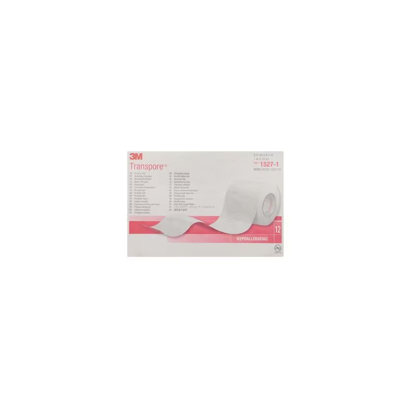 Sparadrap plastique 3M Transpore 2,5cm x 5m - Boîte de 12