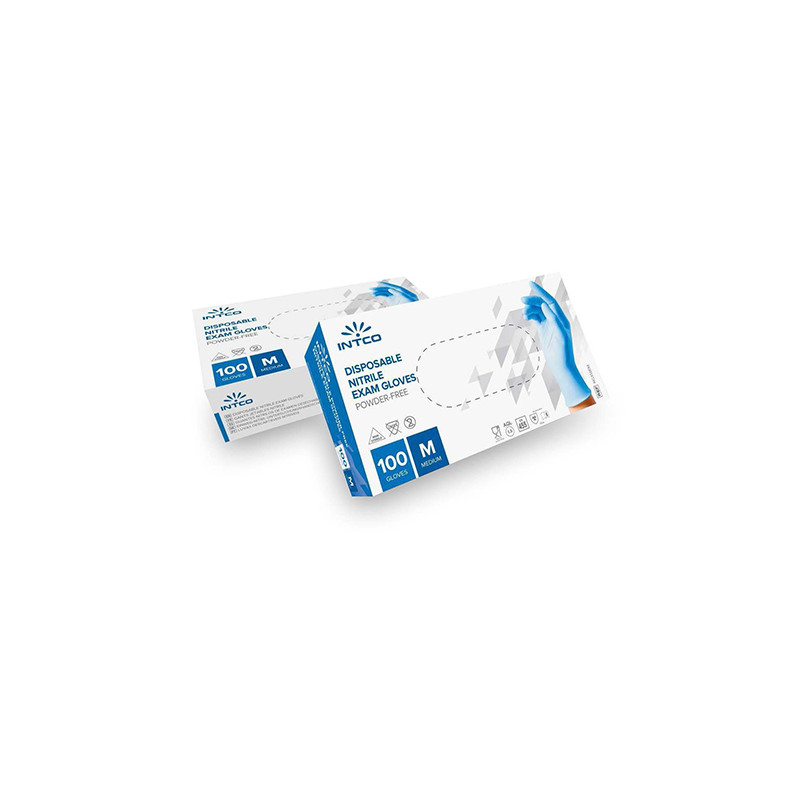 Nitrile powder-free disposable glove non-sterile Intco Blue L - Box of 100