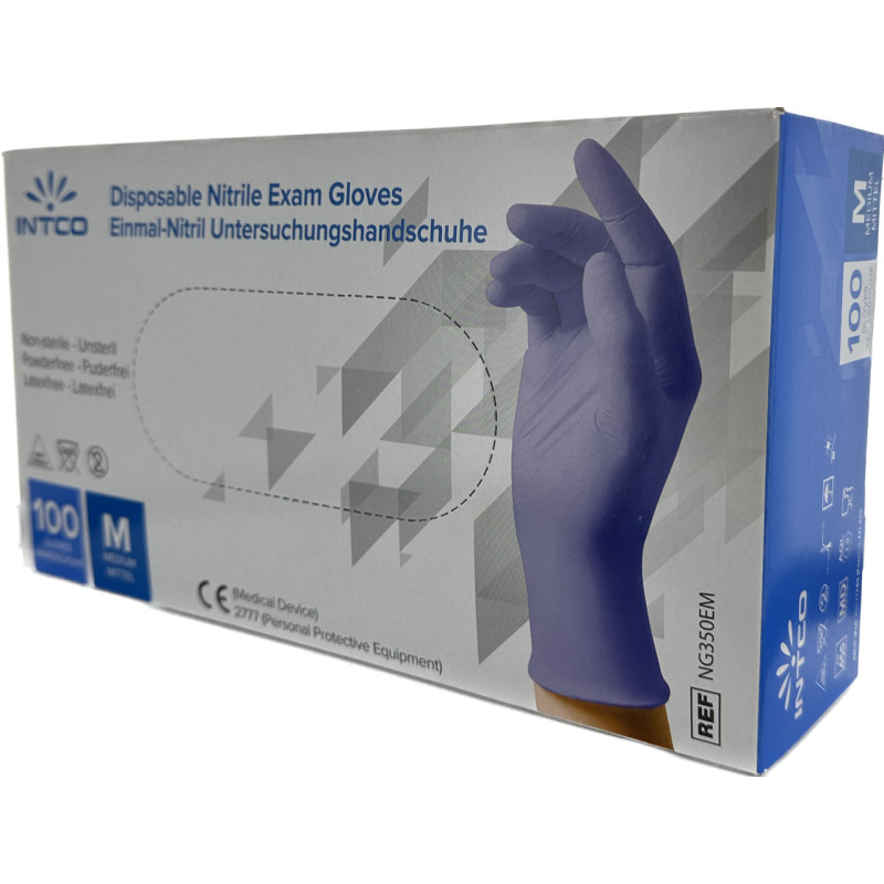 Nitrile powder-free disposable glove non-sterile Purple Intco S - Box of 100