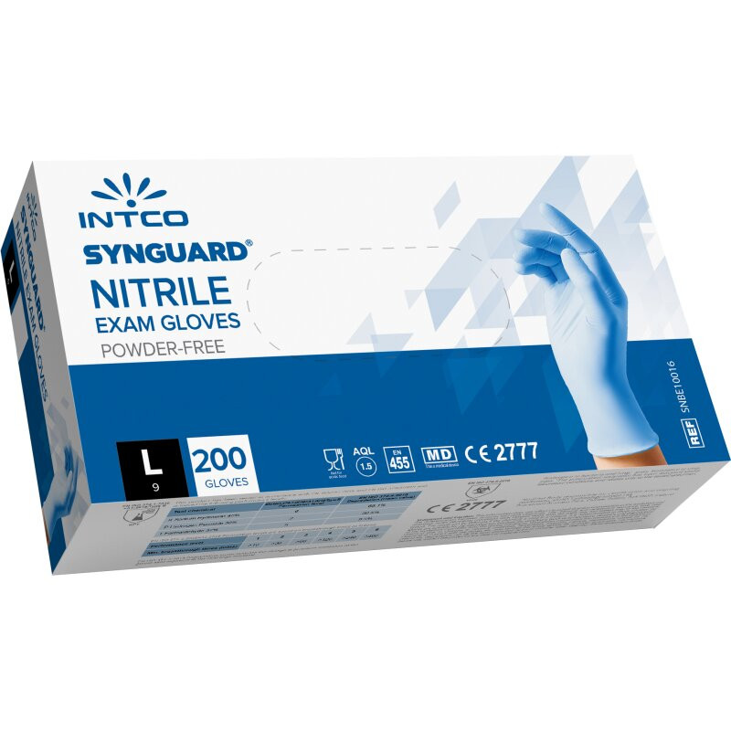 Gant jetable Nitrile non poudré non stérile Intco Synguard Bleu L - Boîte de 100