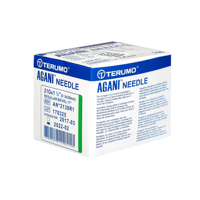 Needle Agani Terumo 21G 0,8x38mm Green - Box of 100