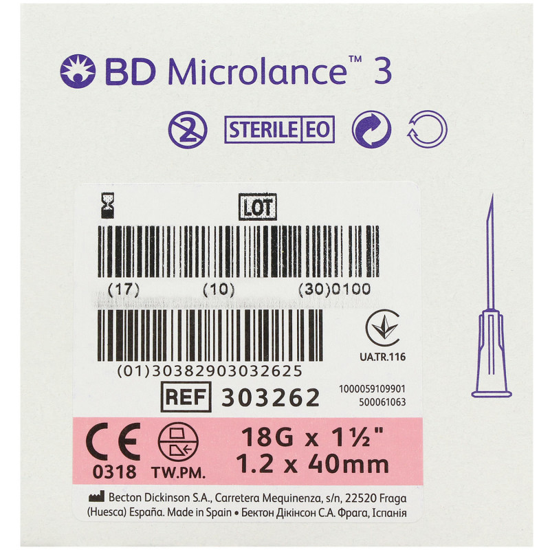 Needle Microlance 3 BD 18G 1,2x40mm Pink - Box of 100