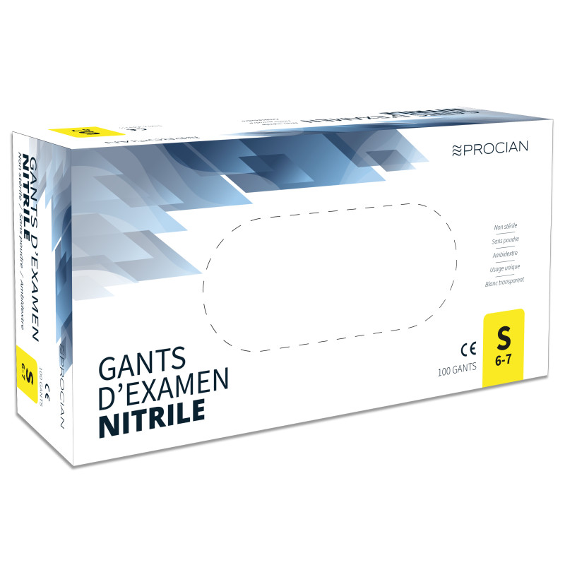 Gant jetable nitrile PROCIAN non poudré non stérile Bleu taille S - Boîte de 100