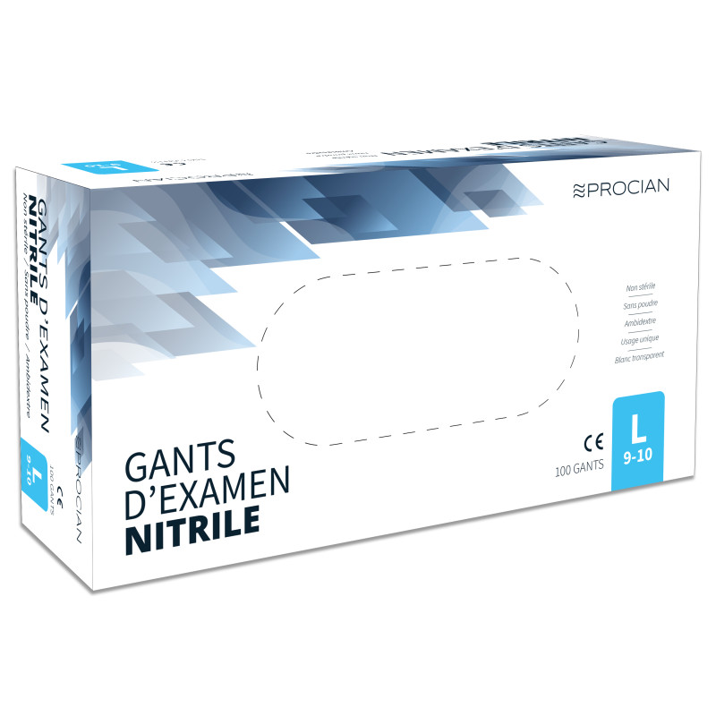 Gant jetable nitrile PROCIAN non poudré non stérile Bleu taille L - Boîte de 100