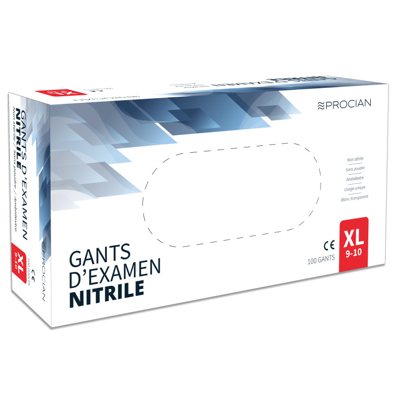 Gant jetable nitrile PROCIAN non poudré non stérile Bleu taille XL - Boîte de 100