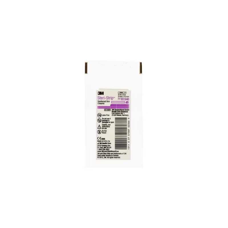 Steri-Strip Violet 3M with reinforced support 75mm x 3mm pouch of 5 sutures - Box of 50